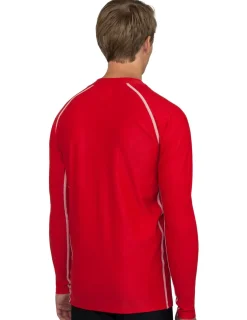 Tuga Sunwear Swim Shirts & Rash Guards|Men's Chlorine Resistant Long Sleeve Zip Rash Guard - Red