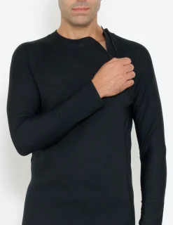 Tuga Sunwear Thermal Wetsuit Tops|Men's Hybrid Thermal Zip Rash Guard - Black