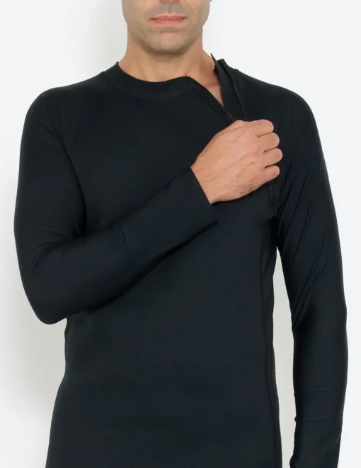 Tuga Sunwear Thermal Wetsuit Tops|Men's Hybrid Thermal Zip Rash Guard - Black