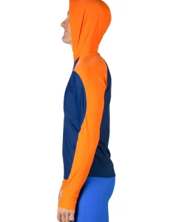 Tuga Sunwear Swim Shirts & Rash Guards|Men's Swim Crest Rash Guard with Relaxed Hoodie - Navy / Orange