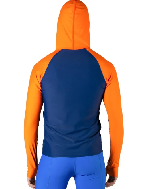Tuga Sunwear Swim Shirts & Rash Guards|Men's Swim Crest Rash Guard with Relaxed Hoodie - Navy / Orange