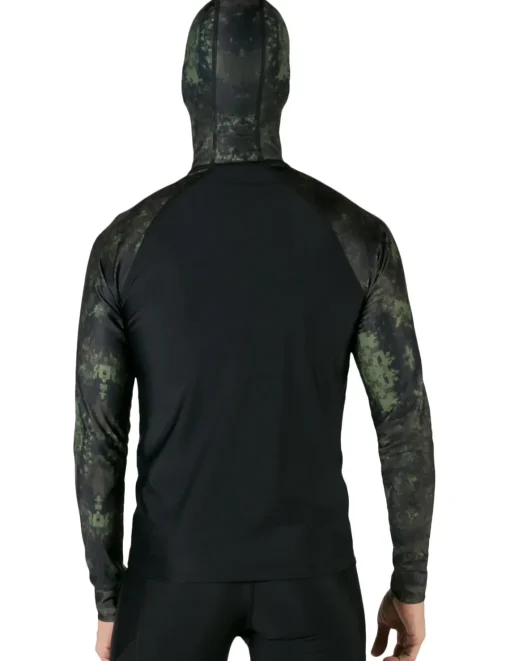 Tuga Sunwear Swim Shirts & Rash Guards|Men's Swim Crest Rash Guard with Fitted Hoodie - Green Camo
