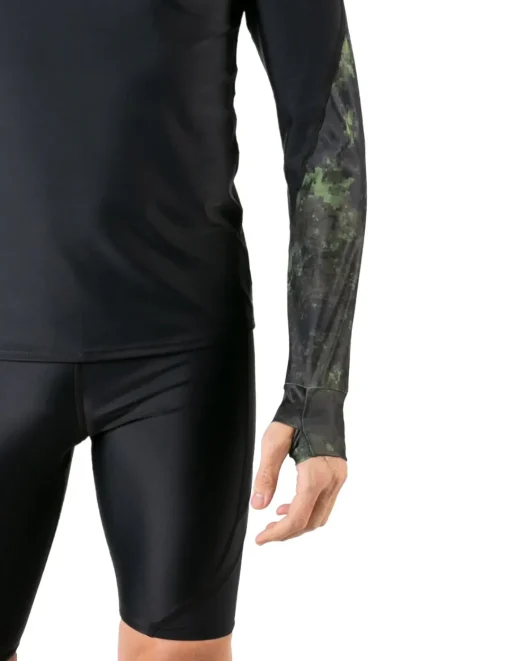 Tuga Sunwear Swim Shirts & Rash Guards|Men's Swim Crest Rash Guard with Fitted Hoodie - Green Camo