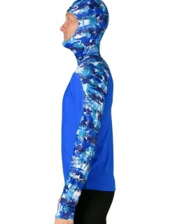 Tuga Sunwear Swim Shirts & Rash Guards|Men's Swim Crest Rash Guard with Fitted Hoodie - Blue Camo