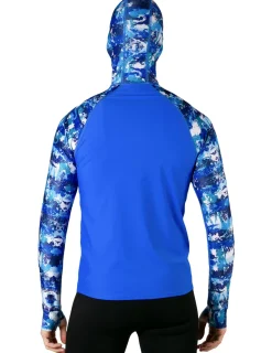 Tuga Sunwear Swim Shirts & Rash Guards|Men's Swim Crest Rash Guard with Fitted Hoodie - Blue Camo