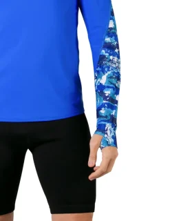 Tuga Sunwear Swim Shirts & Rash Guards|Men's Swim Crest Rash Guard with Fitted Hoodie - Blue Camo