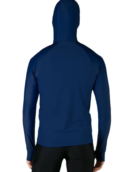 Tuga Sunwear Swim Shirts & Rash Guards|Men's Swim Crest Rash Guard with Fitted Hoodie - Navy