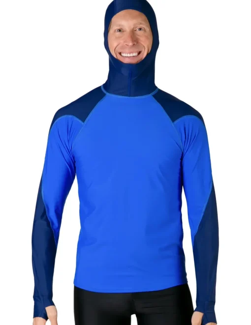 Tuga Sunwear Swim Shirts & Rash Guards|Men's Swim Crest Rash Guard with Fitted Hoodie - Navy