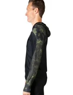 Tuga Sunwear Swim Shirts & Rash Guards|Men's Swim Crest Rash Guard with Relaxed Hoodie - Green Camo