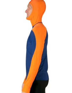 Tuga Sunwear Swim Shirts & Rash Guards|Men's Swim Crest Rash Guard with Fitted Hoodie - Navy / Orange