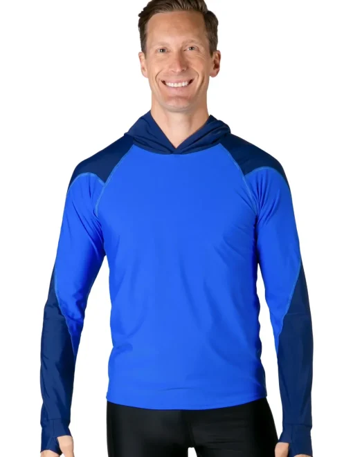 Tuga Sunwear Swim Shirts & Rash Guards|Men's Swim Crest Rash Guard Relaxed Hoodie - Royal / Navy