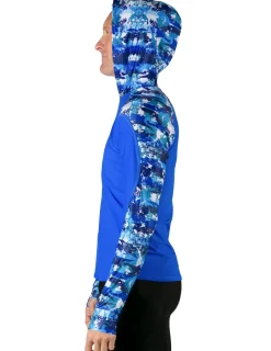 Tuga Sunwear Swim Shirts & Rash Guards|Men's Swim Crest Rash Guard with Relaxed Hoodie - Blue Camo