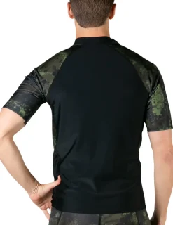 Tuga Sunwear Swim Shirts & Rash Guards|Men's Swim Performance Short Sleeve Rash Guard - Black / Green Camo