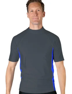 Tuga Sunwear Swim Shirts & Rash Guards|Men's Swim Performance Short Sleeve Rash Guard - Dark Gray / Royal