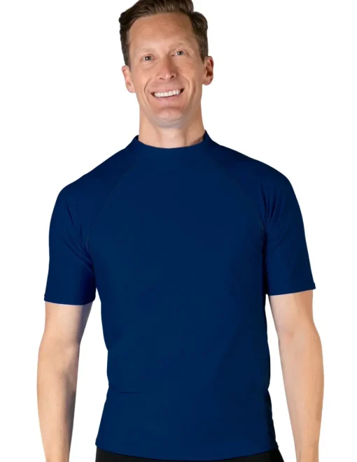 Tuga Sunwear Swim Shirts & Rash Guards|Men's Swim Performance Short Sleeve Rash Guard - Navy