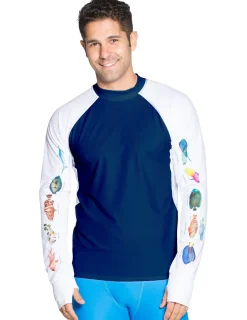 Tuga Sunwear Swim Shirts & Rash Guards|Men's Snorkel Caribbean Fish ID Rash Guard - Navy