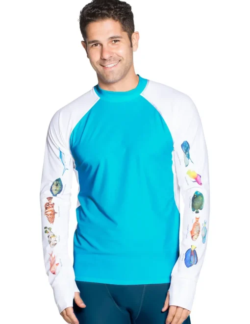 Tuga Sunwear Swim Shirts & Rash Guards|Men's Snorkel Caribbean Fish ID Rash Guard - Hawaii