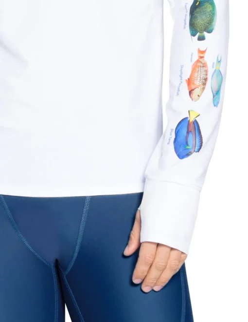 Tuga Sunwear Swim Shirts & Rash Guards|Men's Snorkel Caribbean Fish ID Rash Guard - White