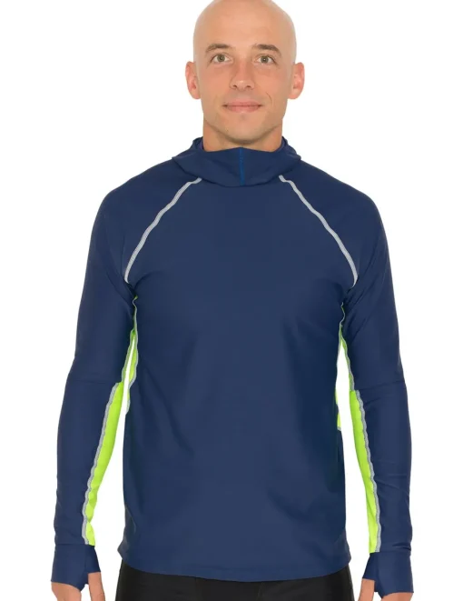 Tuga Sunwear Swim Shirts & Rash Guards|Men's Snorkel Hoodie Long Sleeve Rash Guard - Navy / Neon Green
