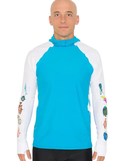 Tuga Sunwear Swim Shirts & Rash Guards|Men's Snorkel Hoodie Rash Guard - Caribbean Fish ID - Hawaii