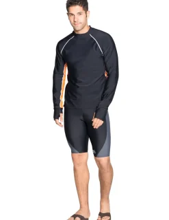 Tuga Sunwear Swim Shirts & Rash Guards|Men's Snorkel Long Sleeve Rash Guard - Black / Orange