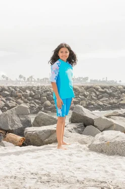 Tuga Sunwear Swim Shirts & Rash Guards|Seaside Short Sleeve Rash Guard - Celeste (MADE IN USA)