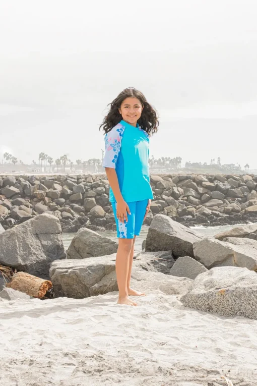 Tuga Sunwear Swim Shirts & Rash Guards|Seaside Short Sleeve Rash Guard - Celeste (MADE IN USA)