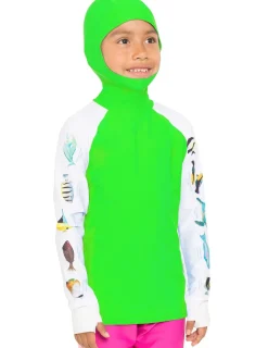 BOY Tuga Sunwear Swim Shirts & Rash Guards|Swim Shirts & Rash Guards|Snorkel Hoodie Rash Guard - Hawaii Fish ID - Neon Green