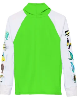 BOY Tuga Sunwear Swim Shirts & Rash Guards|Swim Shirts & Rash Guards|Snorkel Hoodie Rash Guard - Hawaii Fish ID - Neon Green