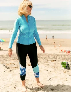 Women Tuga Sunwear Swim Shirts & Rash Guards|Women's Long Sleeve Zip Swim Jacket (Regular & Plus Size) - Hawaii