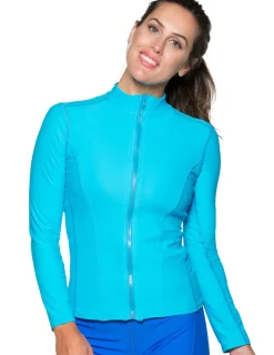 Women Tuga Sunwear Swim Shirts & Rash Guards|Women's Long Sleeve Zip Swim Jacket (Regular & Plus Size) - Hawaii