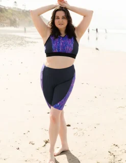 Women Tuga Sunwear Swim Shorts, Skirts, Capris, & Leggings|Women's Swim Core Active Shorts (Regular & Plus Size) - Waves/Navy