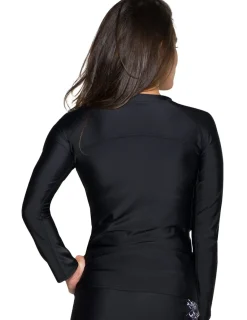 Women Tuga Sunwear Swim Shirts & Rash Guards|Women's Long Sleeve Quarter Zip Rash Guard (Regular & Plus Size) - Black