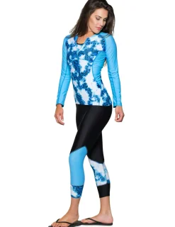 Women Tuga Sunwear Swim Shirts & Rash Guards|Women's Long Sleeve Quarter Zip Rash Guard (Regular & Plus Size) - Peaceful Hawaii