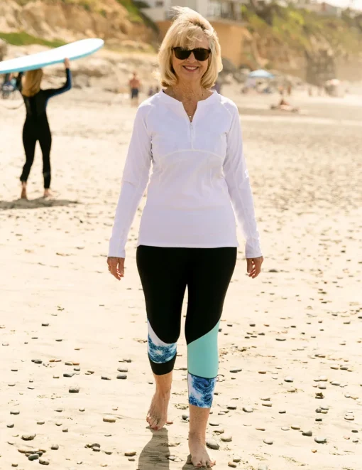 Women Tuga Sunwear Swim Shirts & Rash Guards|Women's Long Sleeve Quarter Zip Rash Guard (Regular & Plus Size) - Peaceful Hawaii
