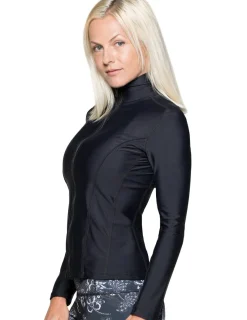 Women Tuga Sunwear Swim Shirts & Rash Guards|Women's Long Sleeve Zip Swim Jacket (Regular & Plus Size) - Navy