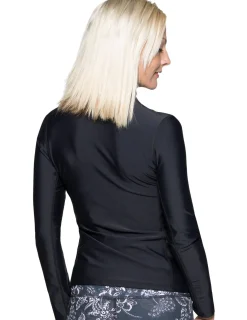Women Tuga Sunwear Swim Shirts & Rash Guards|Women's Long Sleeve Zip Swim Jacket (Regular & Plus Size) - Navy