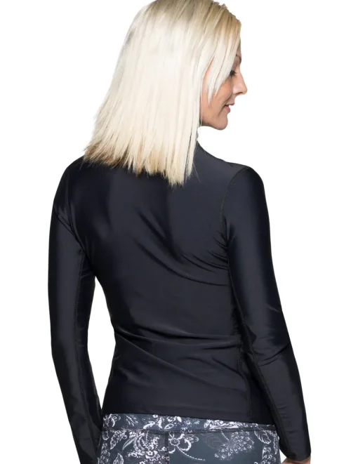 Women Tuga Sunwear Swim Shirts & Rash Guards|Women's Long Sleeve Zip Swim Jacket (Regular & Plus Size) - Navy