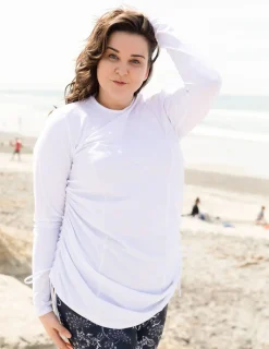 Women Tuga Sunwear Swim Shirts & Rash Guards|Women's Ruched Swim Top (Regular & Plus Size) - White