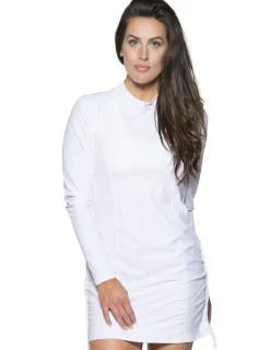 Women Tuga Sunwear Swim Shirts & Rash Guards|Women's Ruched Swim Top (Regular & Plus Size) - White