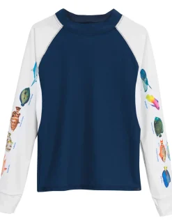 Women Tuga Sunwear Swim Shirts & Rash Guards|Women's Snorkel Caribbean Fish ID Rash Guard - Navy