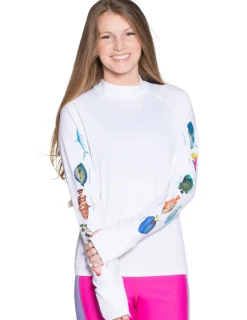 Women Tuga Sunwear Swim Shirts & Rash Guards|Women's Snorkel Caribbean Fish ID Rash Guard - White