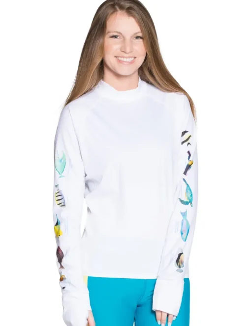 Women Tuga Sunwear Swim Shirts & Rash Guards|Women's Snorkel Hawaii Fish ID Rash Guard - White