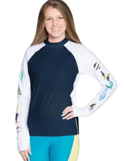 Women Tuga Sunwear Swim Shirts & Rash Guards|Women's Snorkel Hawaii Fish ID Rash Guard - Navy
