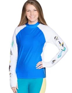 Women Tuga Sunwear Swim Shirts & Rash Guards|Women's Snorkel Hawaii Fish ID Rash Guard - Royal