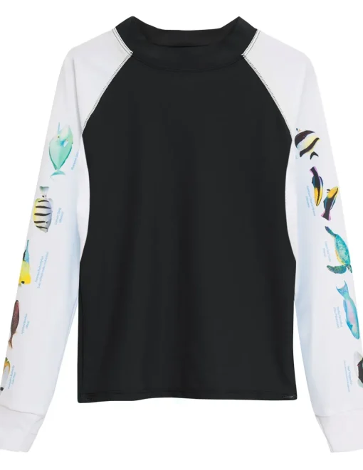Women Tuga Sunwear Swim Shirts & Rash Guards|Women's Snorkel Hawaii Fish ID Rash Guard - Black