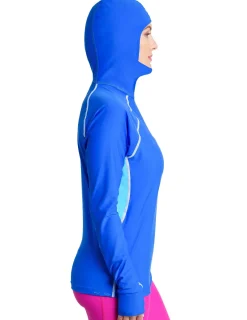 Women Tuga Sunwear Swim Shirts & Rash Guards|Women's Snorkel Hoodie Long Sleeve Rash Guard - Royal / Hawaii