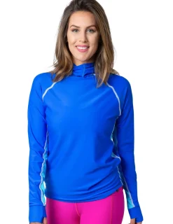 Women Tuga Sunwear Swim Shirts & Rash Guards|Women's Snorkel Hoodie Long Sleeve Rash Guard - Royal / Hawaii