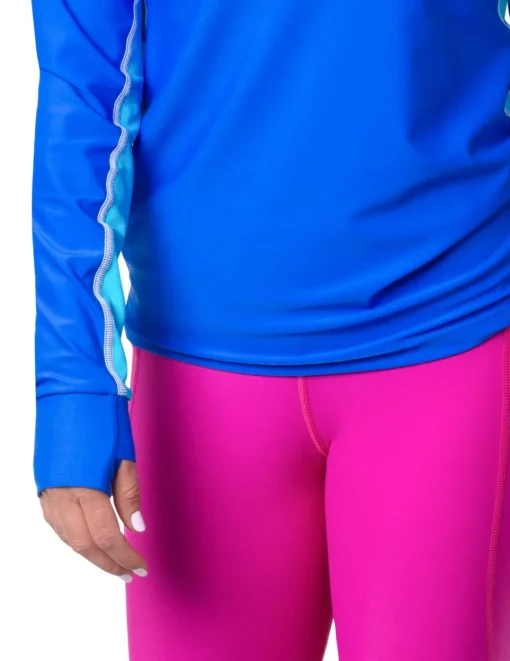 Women Tuga Sunwear Swim Shirts & Rash Guards|Women's Snorkel Hoodie Long Sleeve Rash Guard - Royal / Hawaii