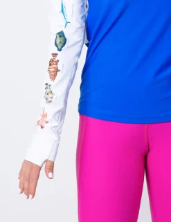 Women Tuga Sunwear Swim Shirts & Rash Guards|Women's Snorkel Hoodie Rash Guard - Caribbean Fish ID - White